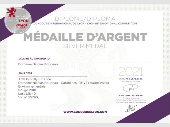 2 Médailles d&#039;Argent fin mars 2021 pour Domaine Nicolas Boudeau