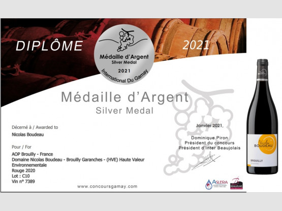 Médaille d&#039;Argent Brouilly Garanches 2021 Domaine Nicolas Boudeau !