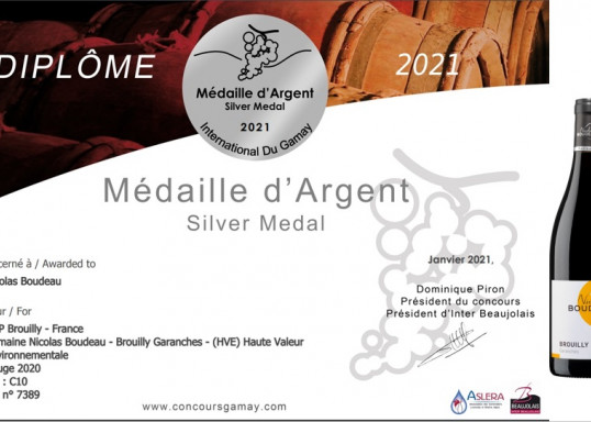 Médaille d&#039;Argent Brouilly Garanches 2021 Domaine Nicolas Boudeau !